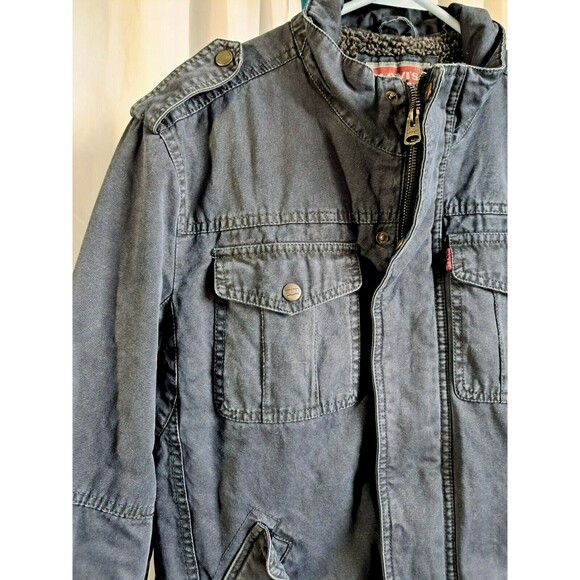 Levis Blue Sherpa Lined Trucker Chore Military Style Jacket Men Size Medium - Picture 3 of 13